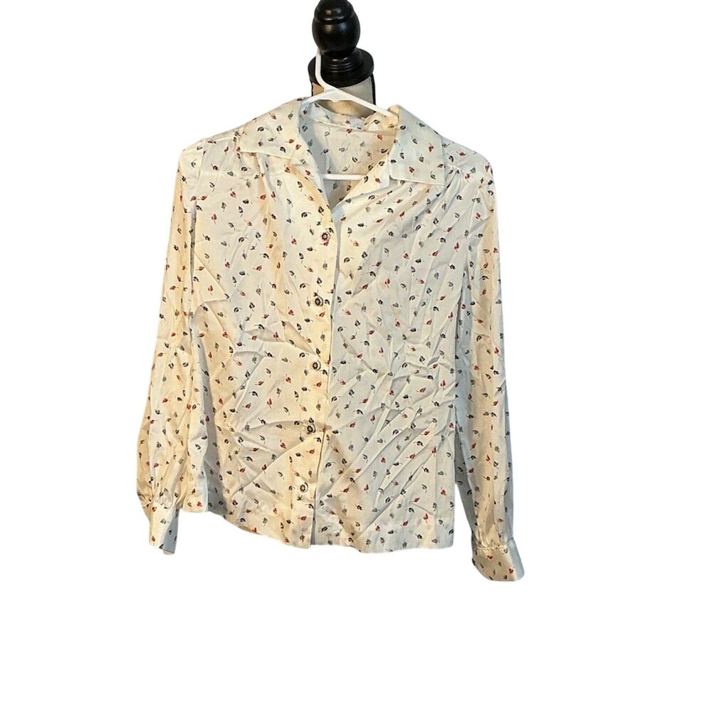 Vintage Floral Button Front Blouse – Small Cottagecore Retro Top